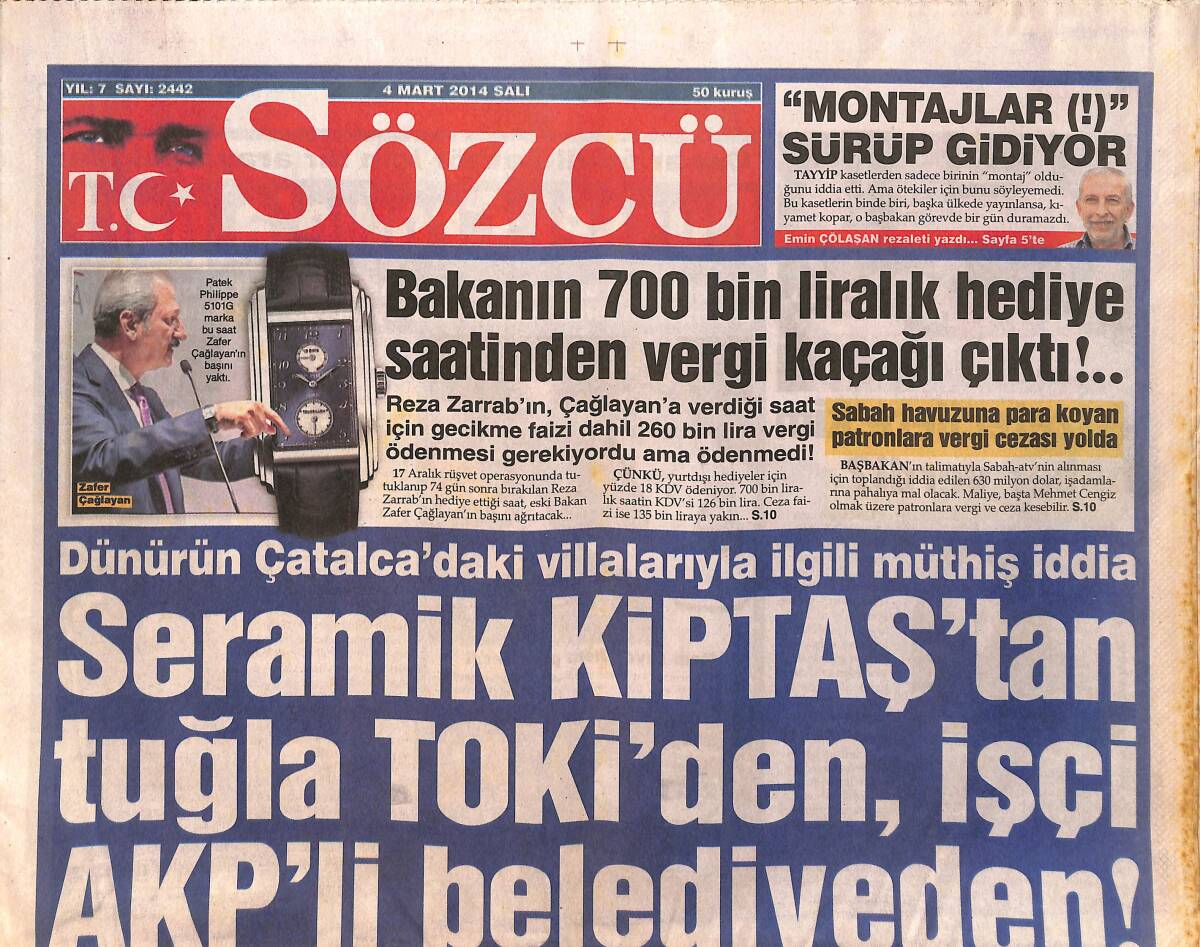Sözcü Gazetesi 4 Mart 2014 - Fener Camiası Ayağa Kalktı - Tayyip'in Oğluyla FB Konuşması Tepki Çekti GZ155002 - 1