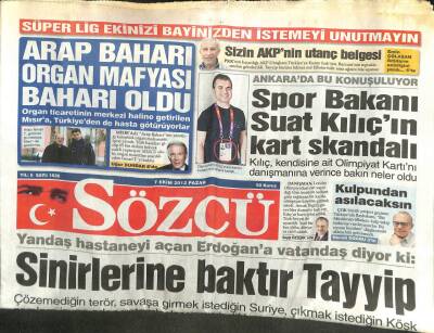 Sözcü Gazetesi 7 Ekim 2016 - Sinirlerine Baktır Tayyip, Boynerden Suriye Uyarısı GZ107336 - 1