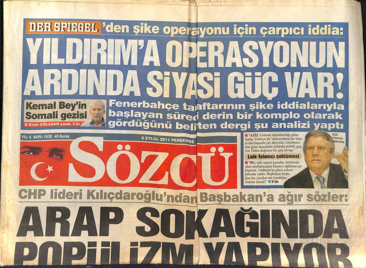 Sözcü Gazetesi 8 Eylül 2011 - Yıldırım'a Operasyonun Ardında Siyasi Güç Var - Kaddafi'nin Gelini Türk Garsona Saldırdı GZ154978 - 1