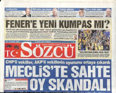 Sözcü Gazetesi 8 Ocak 2017 - CHPli Vekiller , AKPli Vekillerin Oyununu Ortaya Çıkardı , Mecliste Sahte Oy Skandalı GZ93700 - 1