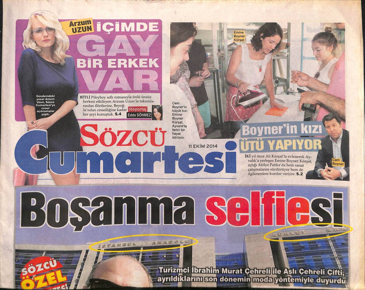 Sözcü Gazetesi Cumartesi Eki 11 Ekim 2014 - Ali Ağaoğlu , Kızına Bentley Aldı - İbrahim Murat Çehreli'den Boşanma Selfiesi GZ160017 - 1