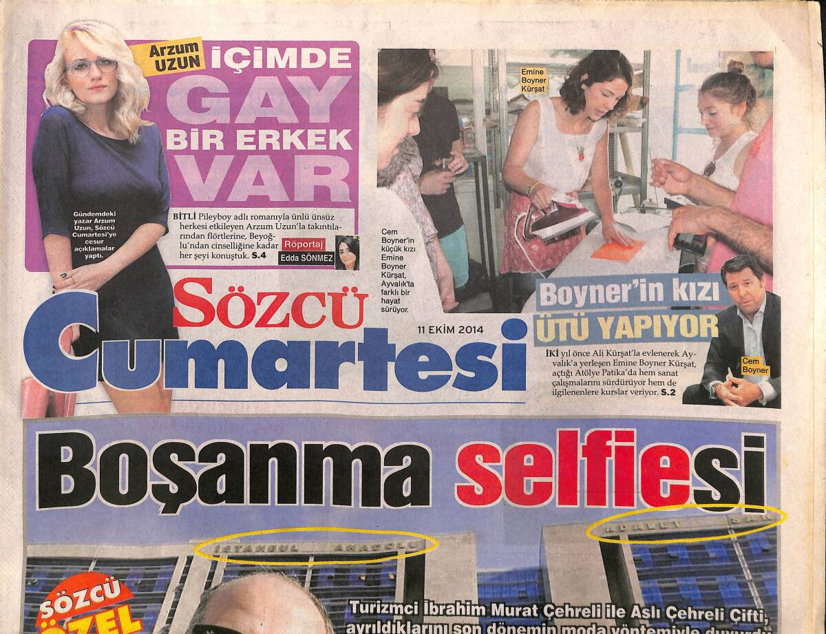 Sözcü Gazetesi Cumartesi Eki 11 Ekim 2014 - Ali Ağaoğlu , Kızına Bentley Aldı - İbrahim Murat Çehreli'den Boşanma Selfiesi GZ160018 - 1