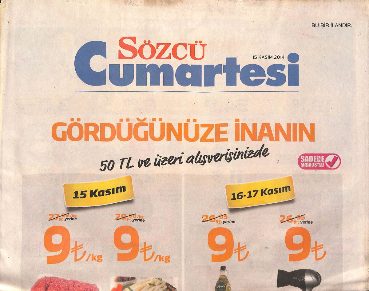 Sözcü Gazetesi Cumartesi Eki 15 Kasım 2014 - Çetin Emeç'in Kızı Prof. Oldu GZ134893 - 1