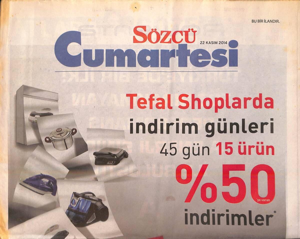 Sözcü Gazetesi Cumartesi Eki 22 Kasım 2014 - Azra Akın'ın Yüzüğü Dikkat Çekiyor GZ159882 - 1