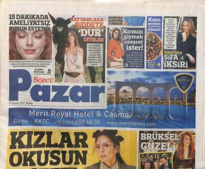 Sözcü Gazetesi Pazar Eki 19 Kasım 2017 - Ünlü İsimler Hayvan Haklarını Savundular Ömür Gedik, Yonca Evcimik , Özge Özder GZ95153 - 1