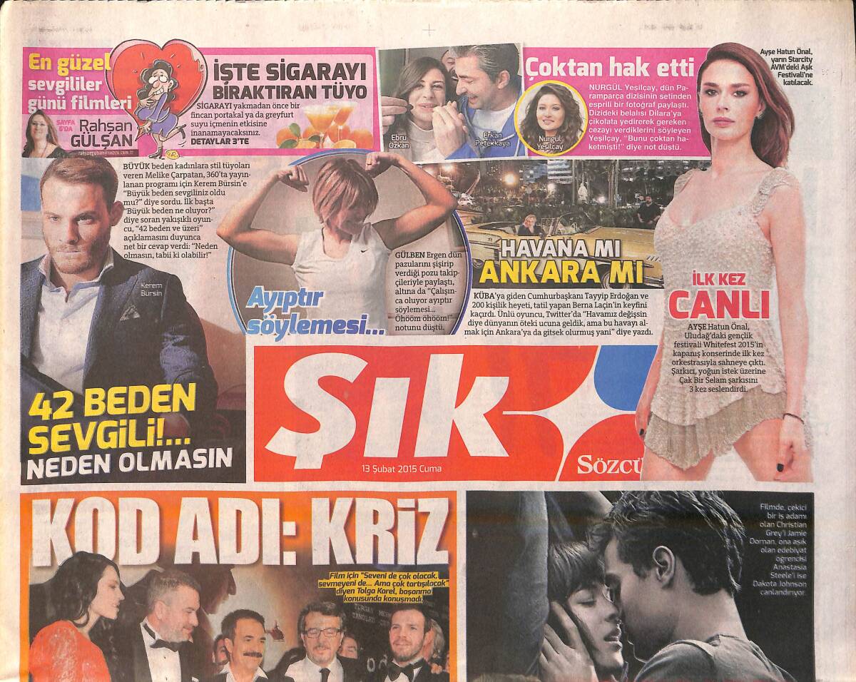 Sözcü Gazetesi Şık Eki 13 Şubat 2015 - Nurgül Yeşilçay , Dün Paramparça Dizisinin Setinden Esprili Bir Fotoğraf Paylaştı GZ159910 - 1