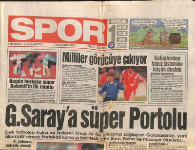 Spor Gazetesi 3 Haziran 1996 - Ali Şenin 6 Sırrı - Galatasaraya Süper Portolu GZ122971 - 1