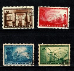 SSCB / Sovyetler Birliği 1950 Tarihi Moskova Metro İstasyonları Pul Lotu (Damgalı) - 4 Adet PPT3061 - 