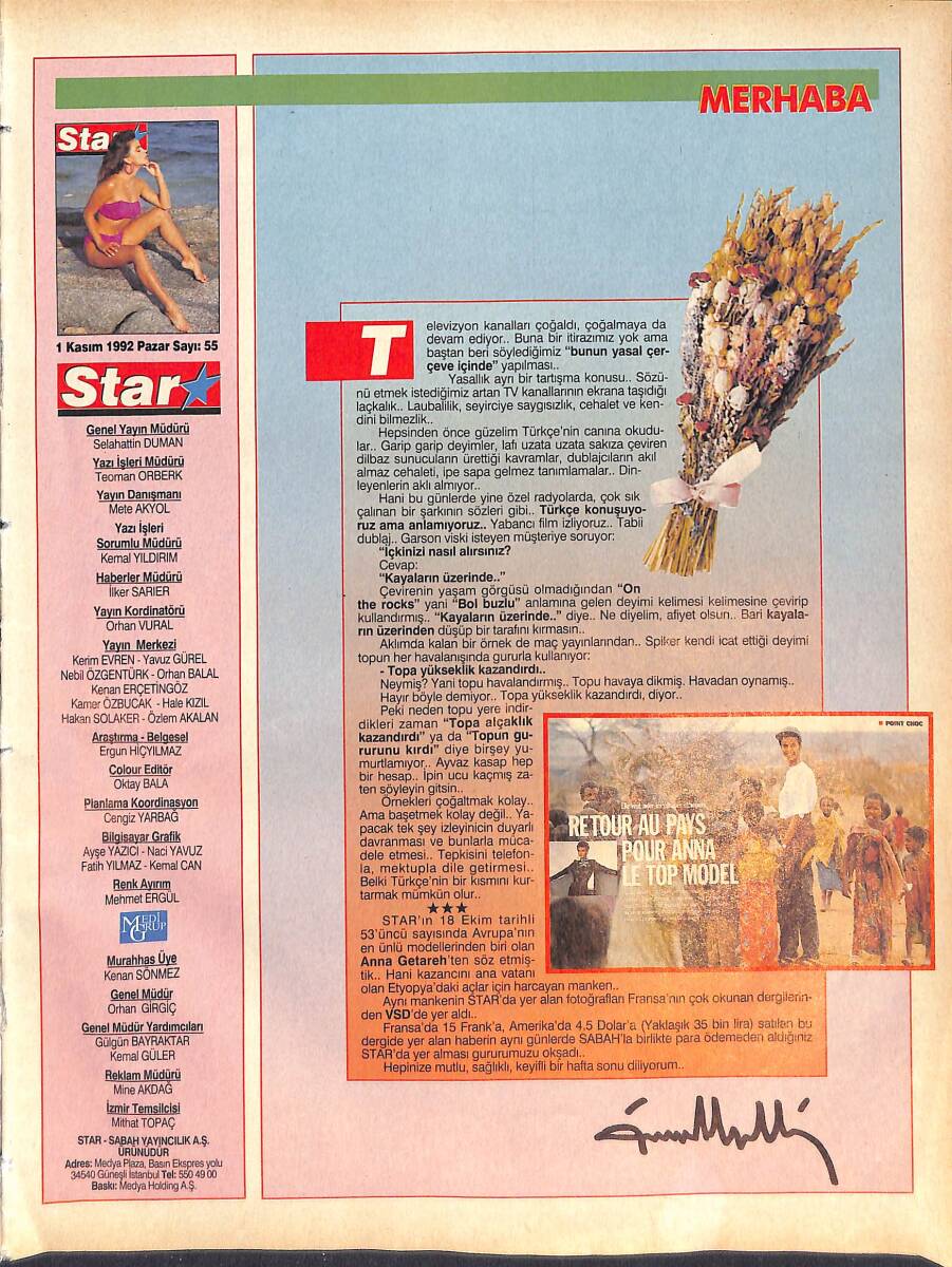 Star Dergisi 1 Kasım 1992 Sayı:55 - Madonna - Brian Buzzini - Ashley Richardson - Nigar Hanım NDR87837 - 1