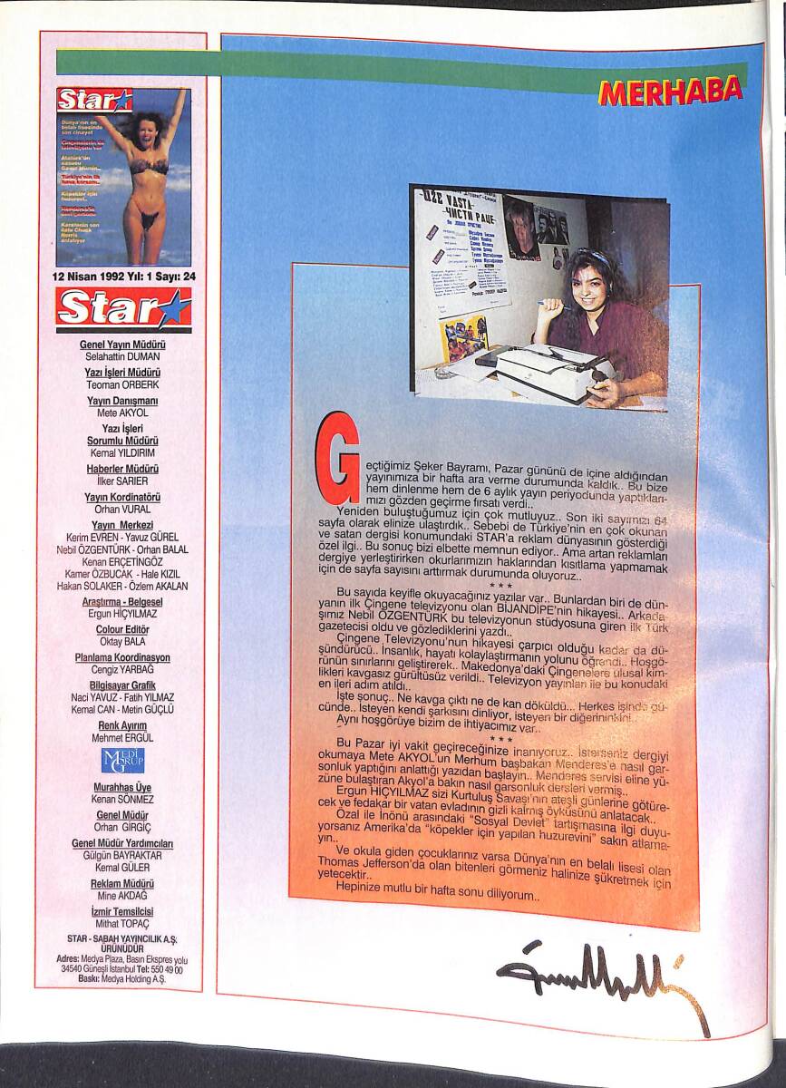 Star Dergisi 12 Nisan 1992 Sayı : 26 - Türkiye'nin İlk Hava Korsanı - Menderes'in Özel Garsonu - Atatürk'ün Casusu Gavur Mümin - Jacqueline İş Başında NDR87755 - 1