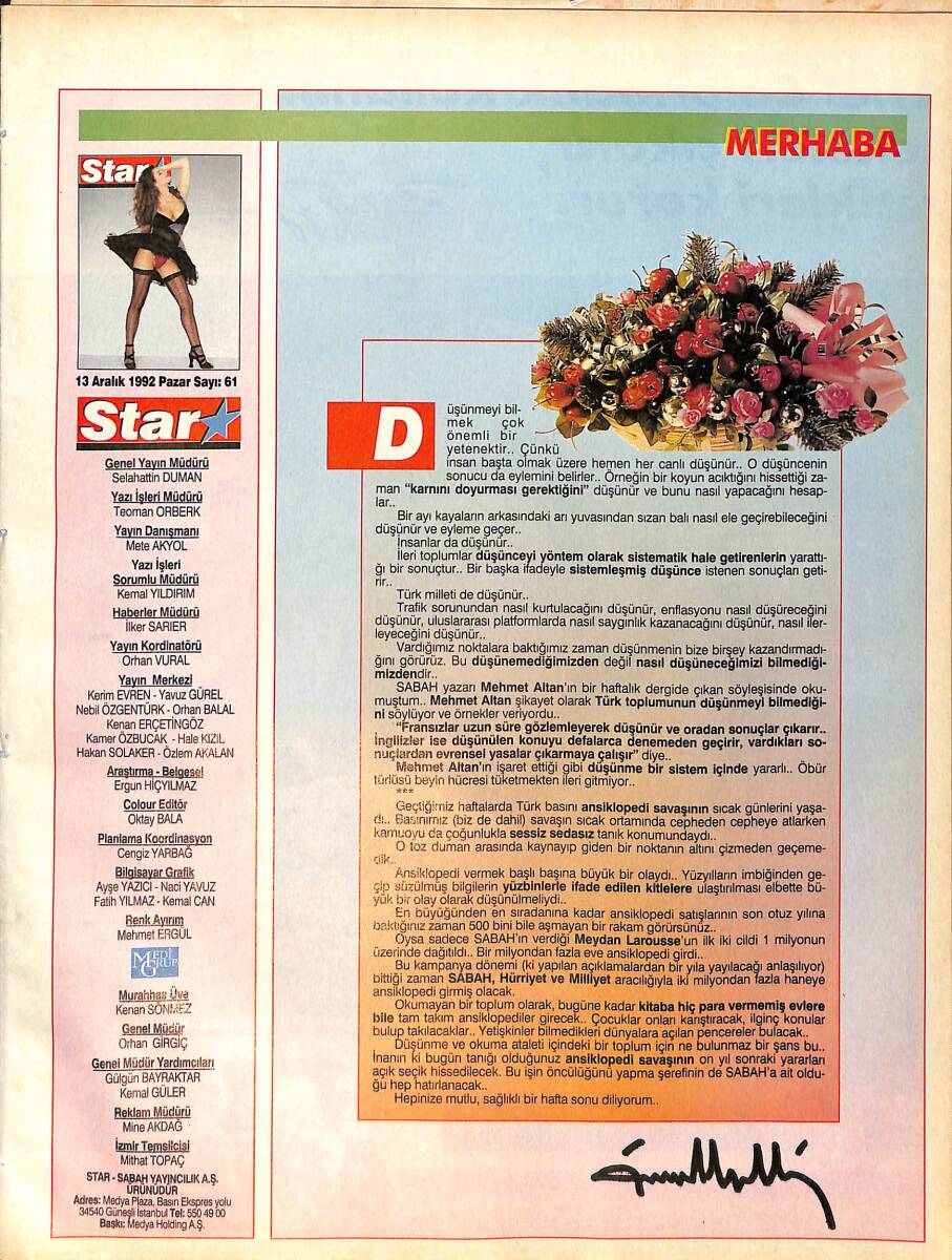 Star Dergisi 13 Aralık 1992 Sayı: 61 - Paris'in Yeni Yüzü Ve Botero - Claudia Schiffer Afrika'da NDR91687 - 1