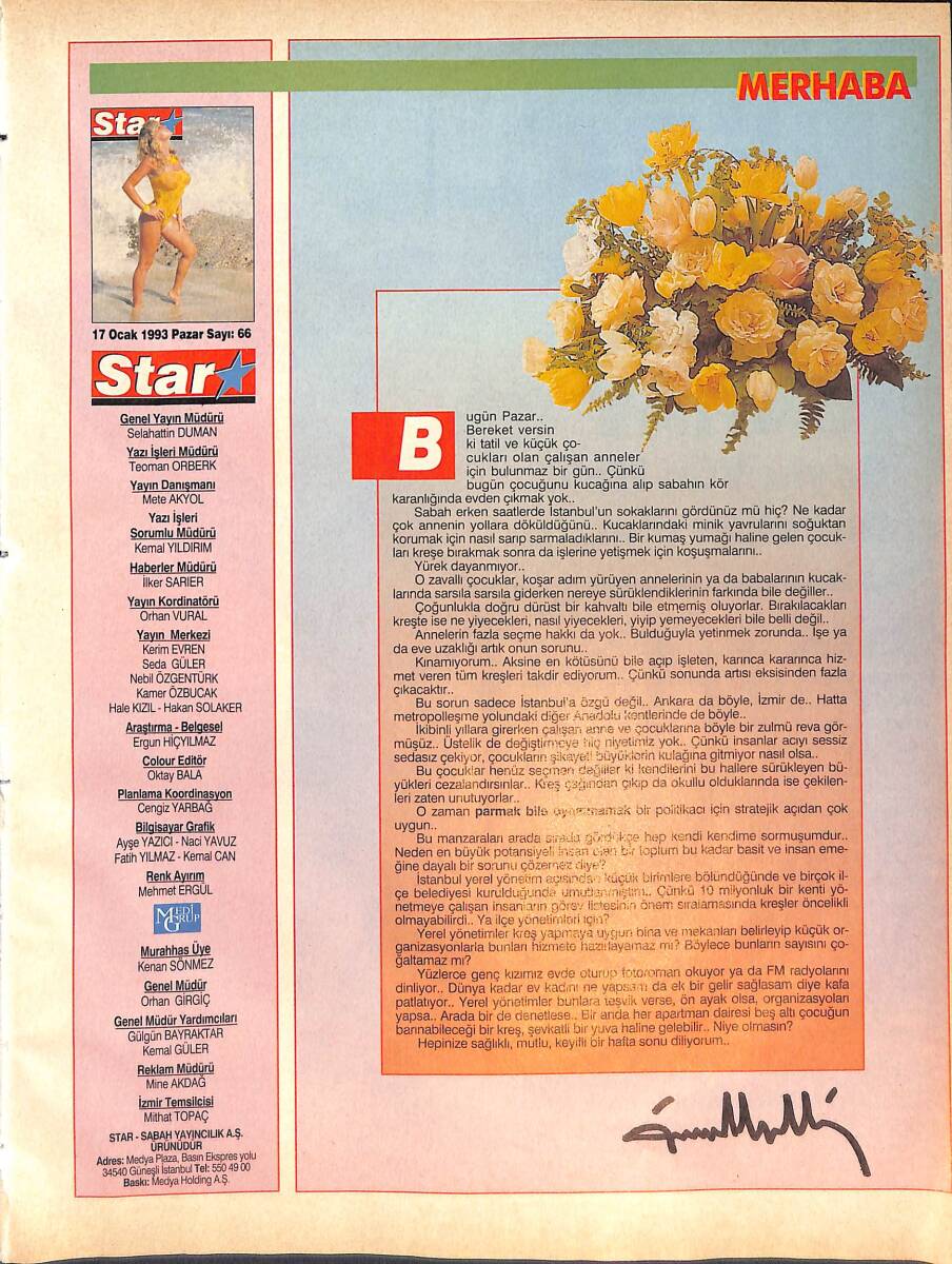 Star Dergisi 17 Ocak 1993 Sayı:66 - Kristen - Sofia Loren - Marodana Ve Kızları - Yörük Ali NDR87846 - 1