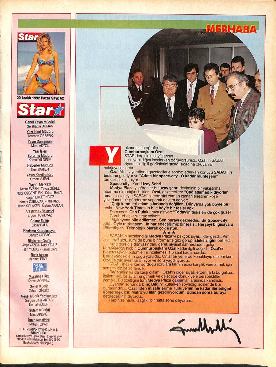 Star Dergisi 20 Aralık 1992 Sayı: 62 - Fatma Girik Durul Gence Aşık - Amerikan'ın Ünlü Torunları NDR91688 - 1