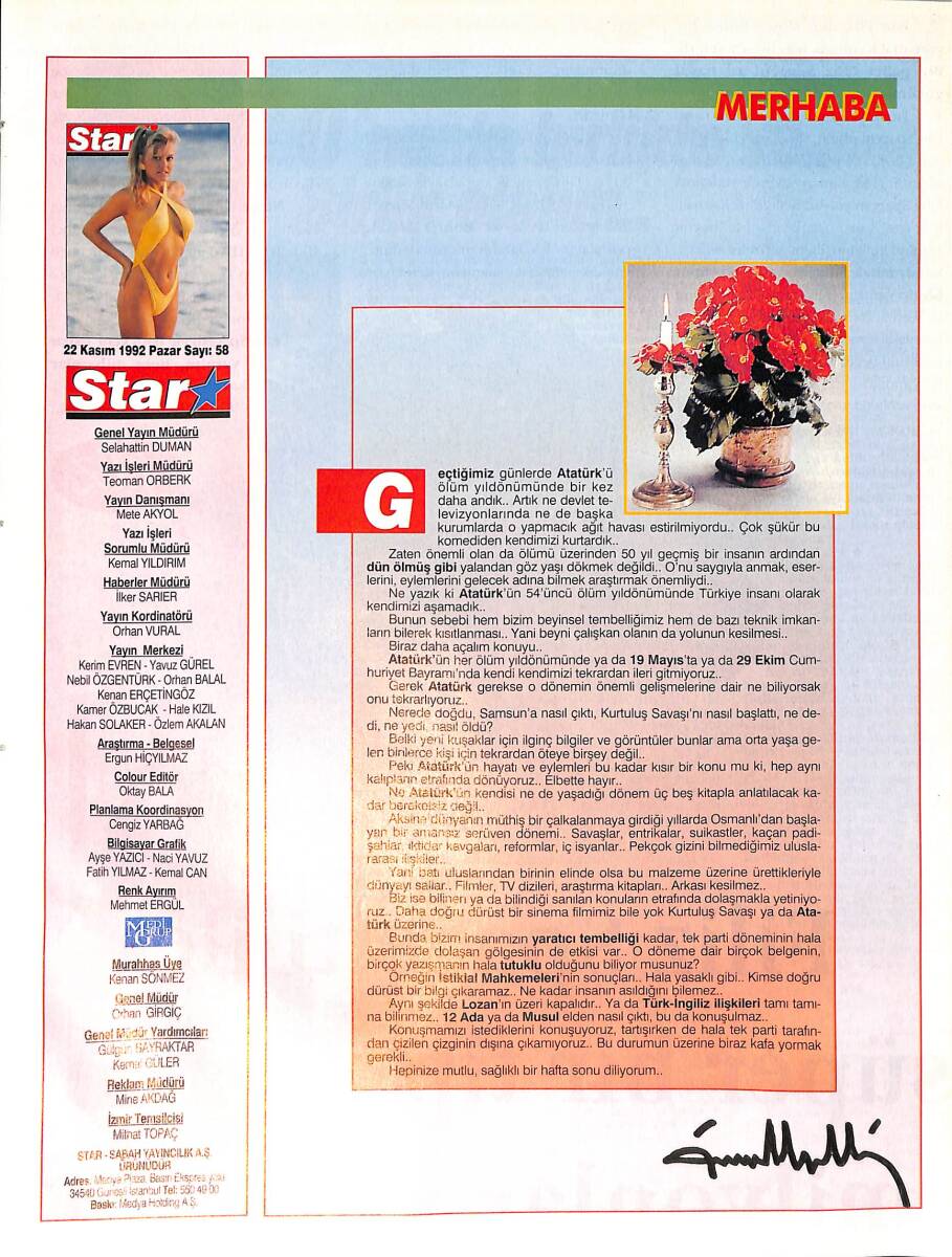 Star Dergisi 22 Kasım 1992 Sayı: 58 - Muhammed Ali'nin İmzası Hala Para Ediyor - Rekortmen Uçak 