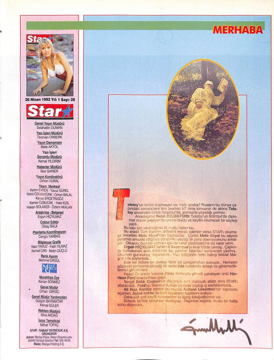 Star Dergisi 26 Nisan 1992 Sayı:28 - Demirel'in Büyük Para Operasyonu - Tolstoy'un Torunu Aramızda - Karen Fudek - Goldie Hawn - Jodie Foster NDR87757 - 1
