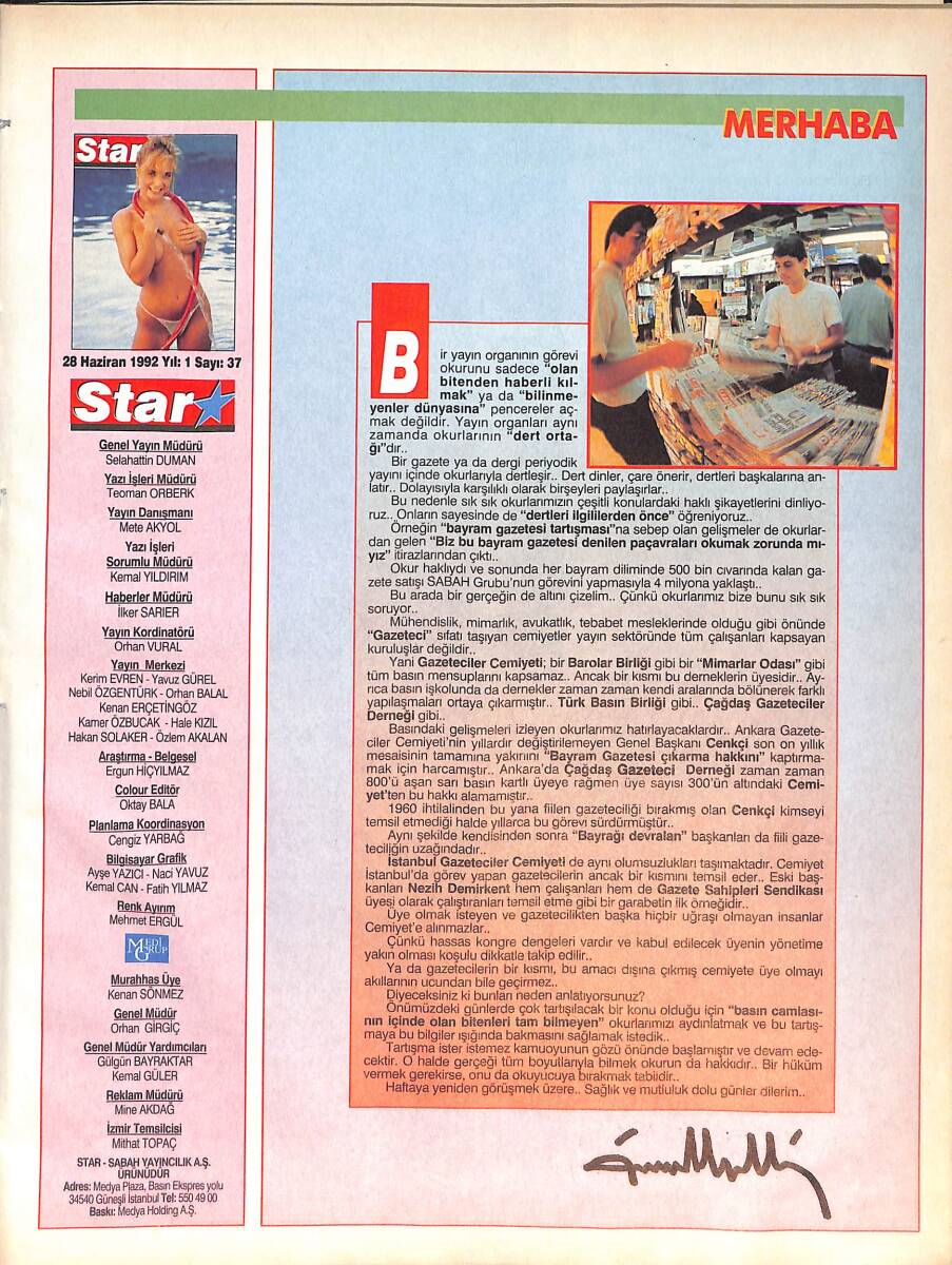 Star Dergisi 28 Haziran 1992 Sayı:37 - Kasım Gülek Teknolojiye Yakalandı - Lawrence' e Karşı Bir Türk Kadını - Mike Tyson 80 Bin Dolar - Harry Wılson NDR87765 - 1