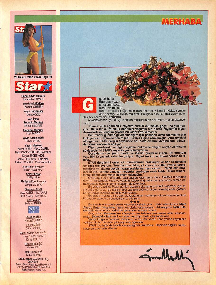 Star Dergisi 29 Kasım 1992 Sayı: 59 - Madonna Kitabını Anlattı - Victor Hugo'ya Tapanlar - En Çok Okunan Çizgi Roman 