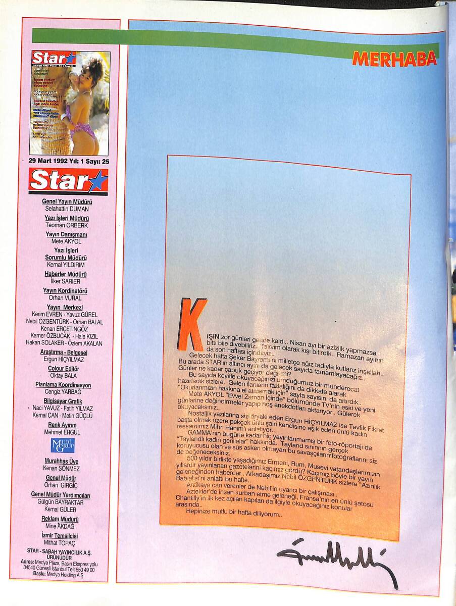 Star Dergisi 29 Mart 1992 - Mankenler Barbados'a Akın Etti- Ressam Mihri Hanım - Mussolini Ve D'Annunzio - Çinin Kutsal Lideri Mao NDR87754 - 1