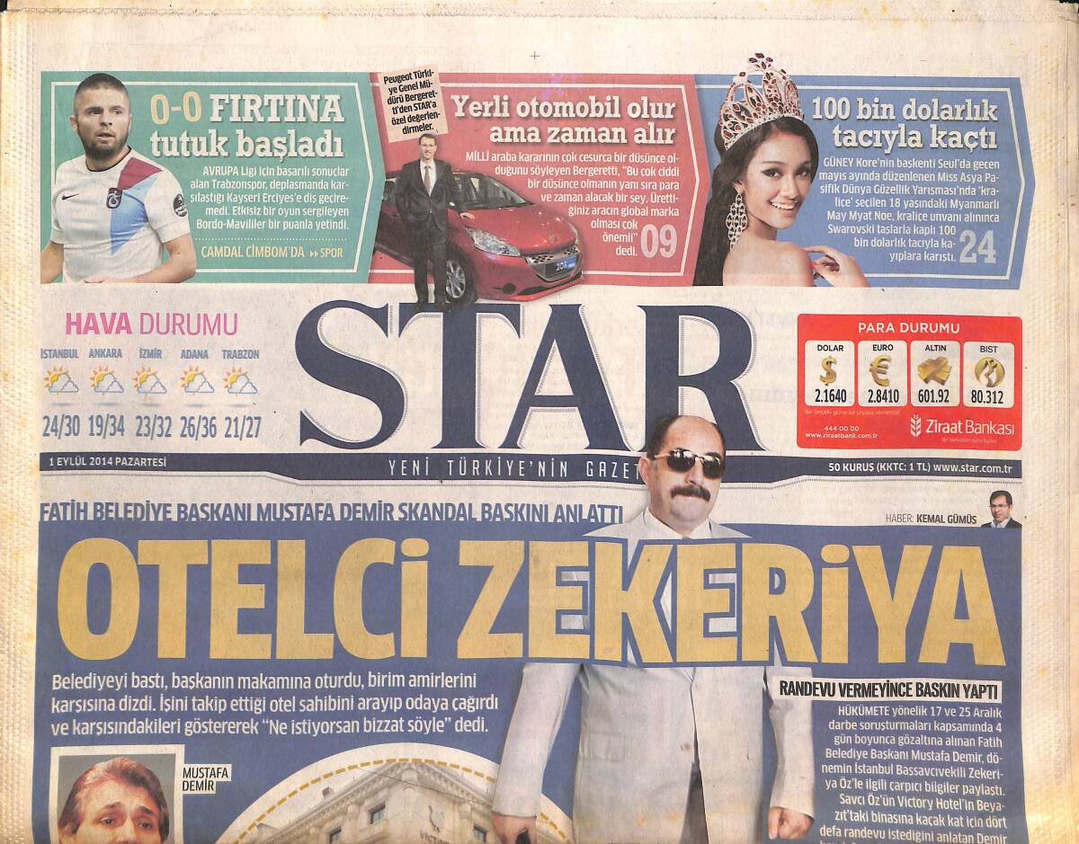 Star Gazetesi 1 Eylül 2014 - Fatih Belediye Başkanı Mustafa Demir Skandal Baskını Anlattı - Diploma Pastası GZ135756 - 1