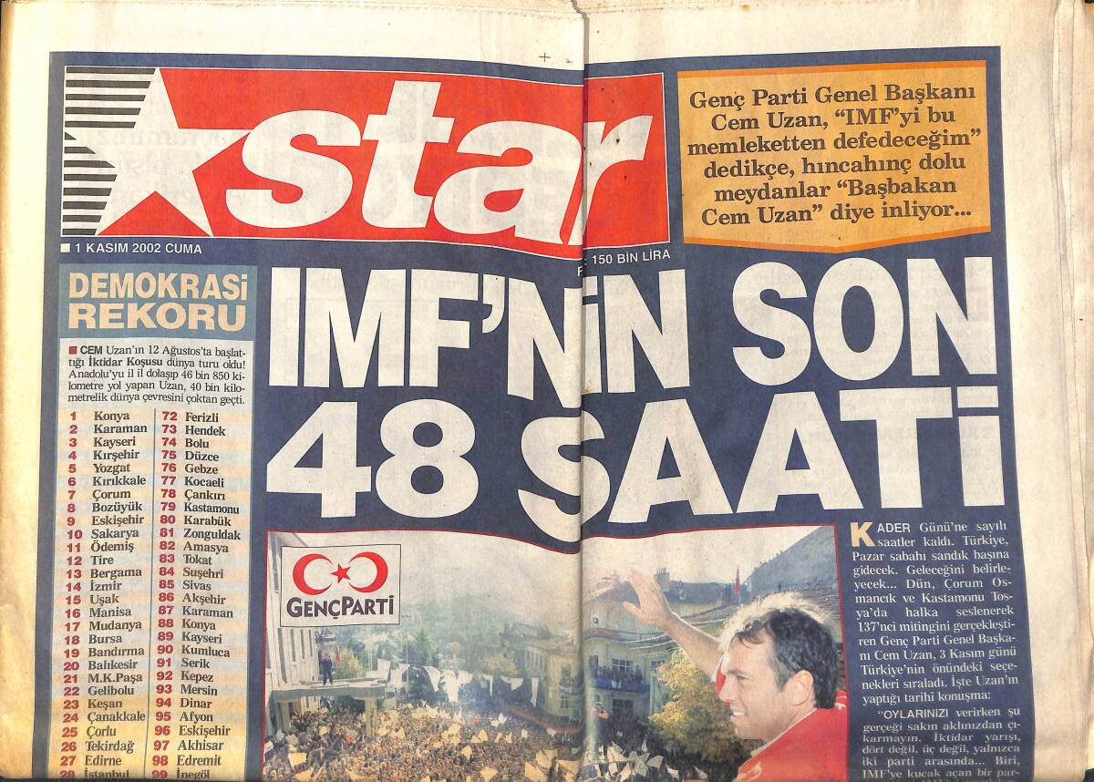 Star Gazetesi 1 Kasım 2002 - IMF'nin Son 48 Saati - Beşiktaş'a Yazık Oldu - Top Geçti Fener Geçemedi GZ151644 - 1