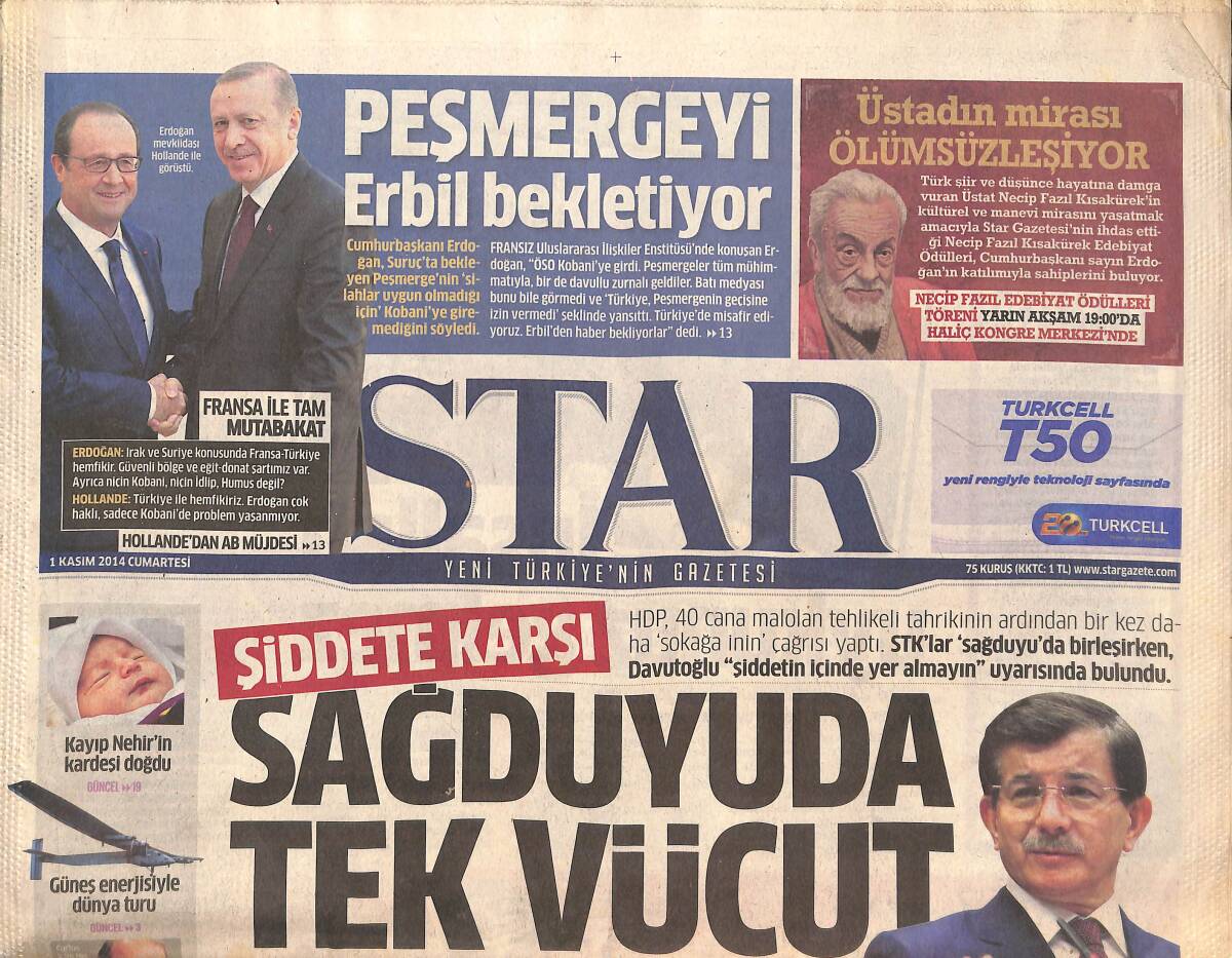 Star Gazetesi 1 Kasım 2014 - Şiddete Karşı Sağduyuda Tek Vücut - Yargıtay Ve Danıştay'a Yeni Daireler GZ135758 - 1