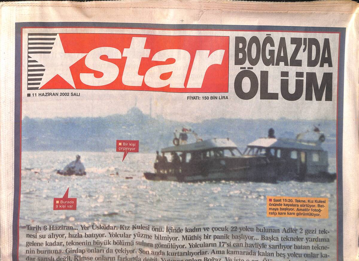 Star Gazetesi 11 Haziran 2002 - Boğaz'da Ölüm - Bu Kez De Kobe Patladı GZ157185 - 1