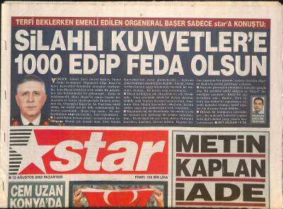 Star Gazetesi 12 Ağustos 2002 - Cim-Bom Eziyor - Metin Kaplan İade Ediliyor GZ127952 - 1