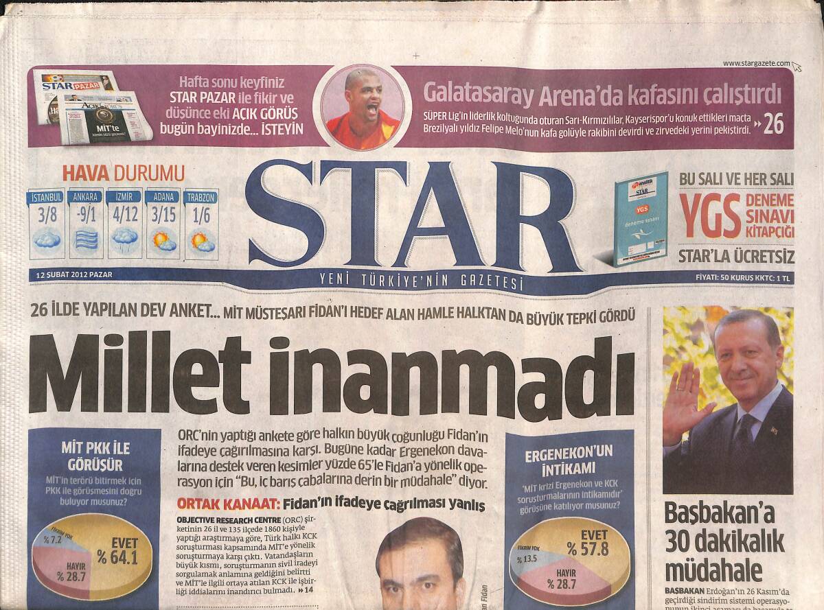 Star Gazetesi 12 Şubat 2012 - Galatasaray Arena'da Kafasını Çalıştırdı - Başbakan'a 30 Dakikalık Müdahale - Şike Soruşturmasında Yalan Makinesi GZ137771 - 1