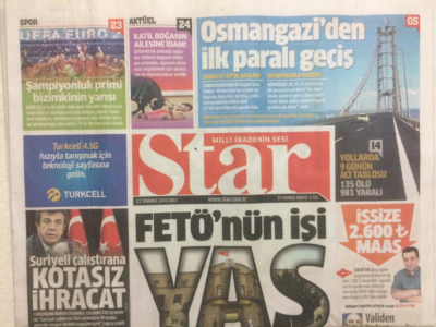 Star Gazetesi 12 Temmuz 2016 - Osmangazi Köprüsünden İlk Paralı Geçiş GZ29064 - 1