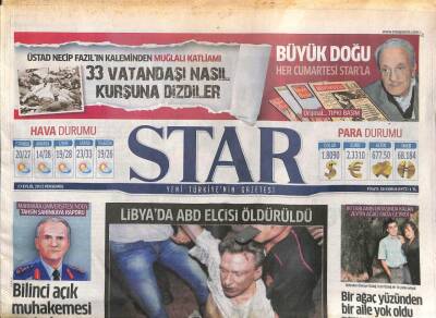 Star Gazetesi 13 Eylül 2012 - Louis Vuitton BDPli Tuğlukun Peşine Düştü - Libyada ABD Elçisi Öldürüldü GZ109960 - 1