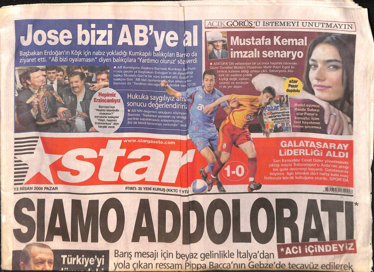 Star Gazetesi 13 Nisan 2008 - Galatasaray, Trabzon'u Yenerek Liderliği Ele Aldı - CHP Türban Bağladı GZ154476 - 1