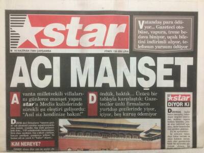 Star Gazetesi 16 Haziran 1999 - Acı Manşet GZ50982 - 1