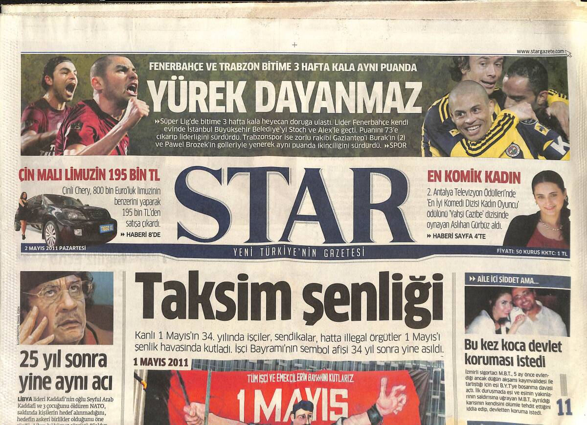 Star Gazetesi 2 Mayıs 2011 - Aslıhan Gürbüz En Komik Kadın Ödülünü Aldı - Taksim Şenliği - GAP Eylem Planı 220 Bin Kişiye İş Verdi GZ135769 - 1