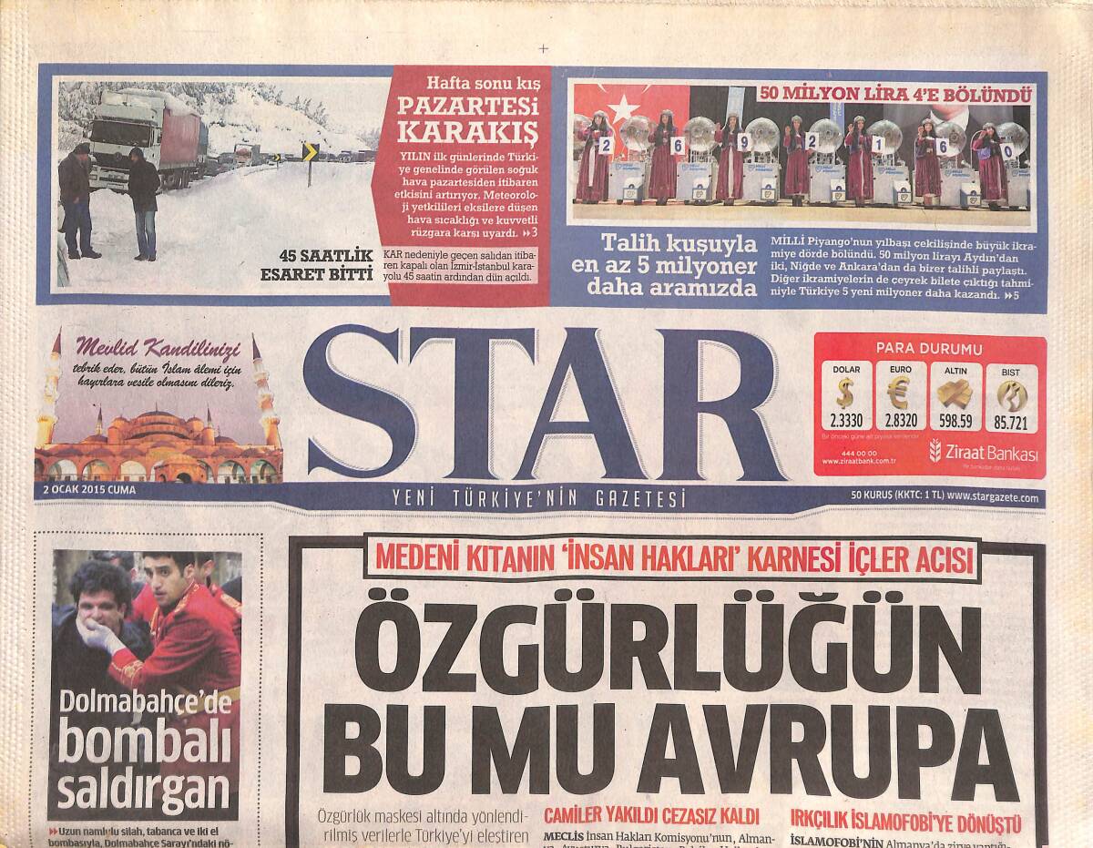 Star Gazetesi 2 Ocak 2015 - Medeni Kıtanın 'İnsan Hakları' Karnesi İçler Acısı - Her Dosya Bir Tahşiye GZ135759 - 1