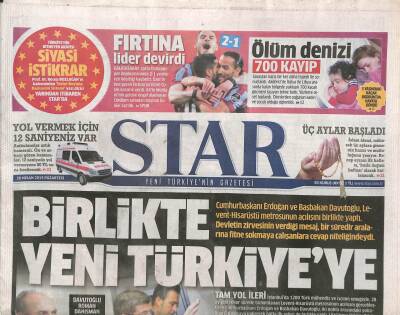 Star Gazetesi 20 Nisan 2015 - Cumhurbaşkanı Erdoğan Ve Başbakan Davutoğlu , Levent-Hisarüstü Metrosunun Açılışını Birlikte Yaptı GZ109919 - 1
