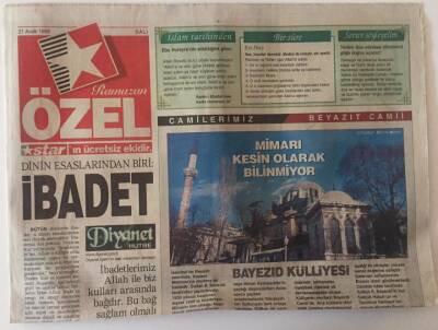 Star Gazetesi Ramazan Eki 21 Aralık 1999 - Beyazıt Camii Mimarı Kesin Olarak Bilinmiyor GZ22443 - 1