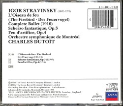 Stravinsky - Orchestre symphonique de Montréal, Charles Dutoit ‎- The Firebird - Scherzo Fantastique - Fireworks CD (İkinci El) CD4306 - 2