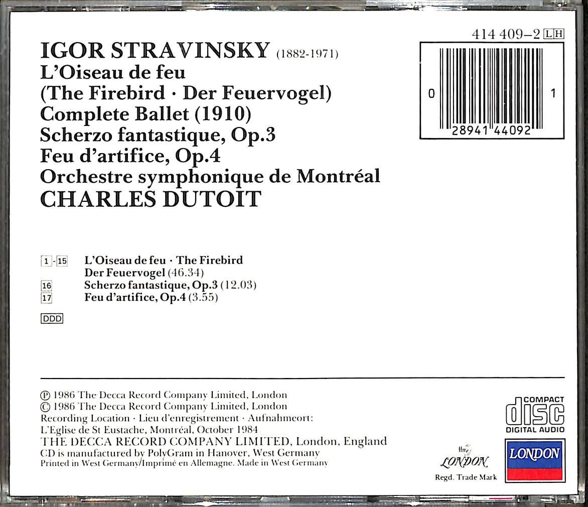 Stravinsky - Orchestre symphonique de Montréal, Charles Dutoit ‎- The Firebird - Scherzo Fantastique - Fireworks CD (İkinci El) CD4306 - 2