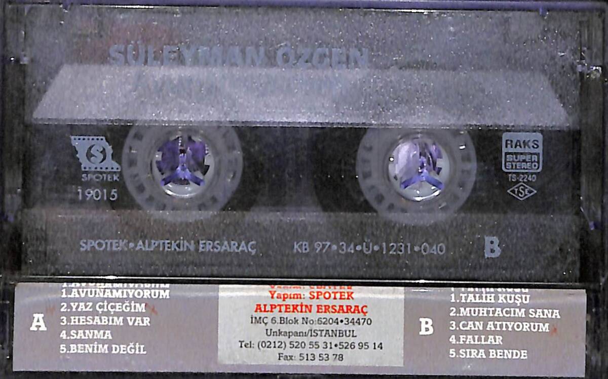 Süleyman Özgen - Avunamıyorum Kaset (İkinci El) KST28563 - 2