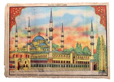 Sultan Ahmet Camisi Taş Baskı Orta Boy Kartpostal (56x40 cm) KRT8725 - 1