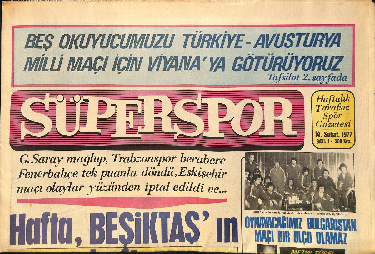 Süperspor Gazetesi 14 Şubat 1977 - Arka Sayfa Trabzonspor Oyuncu Kadrosu - Fenerbahçe Giresun'da Puan Bıraktı 1-1 GZ157688 - 1