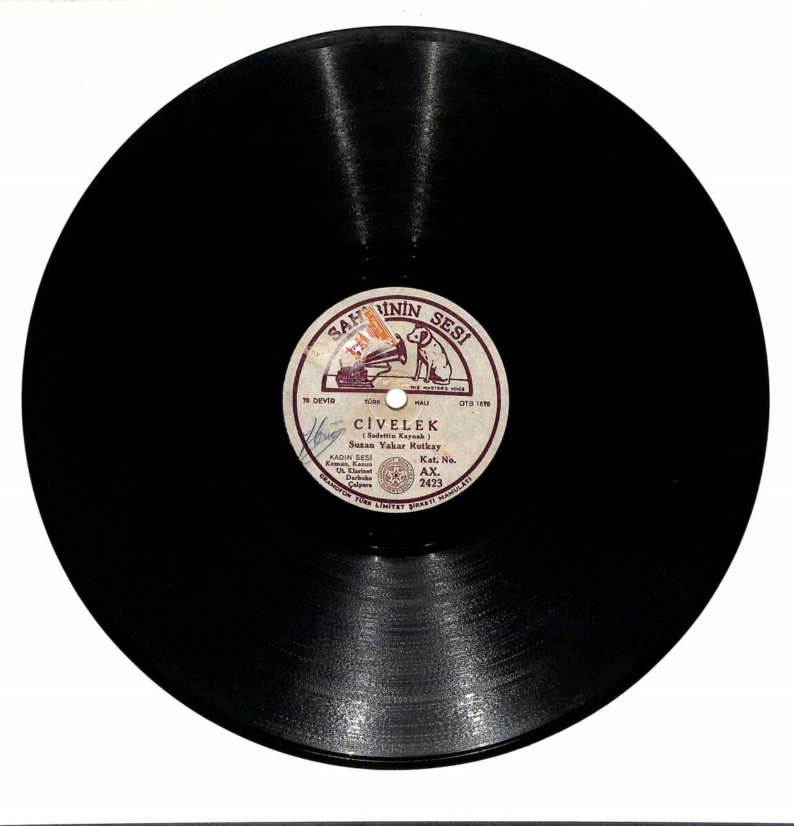 Suzan Yakar Rutkay – Civelek & Tambura TAŞ PLAK (10/7.5) * Sahibinin Sesi - 1948 * PLK27682 - 1