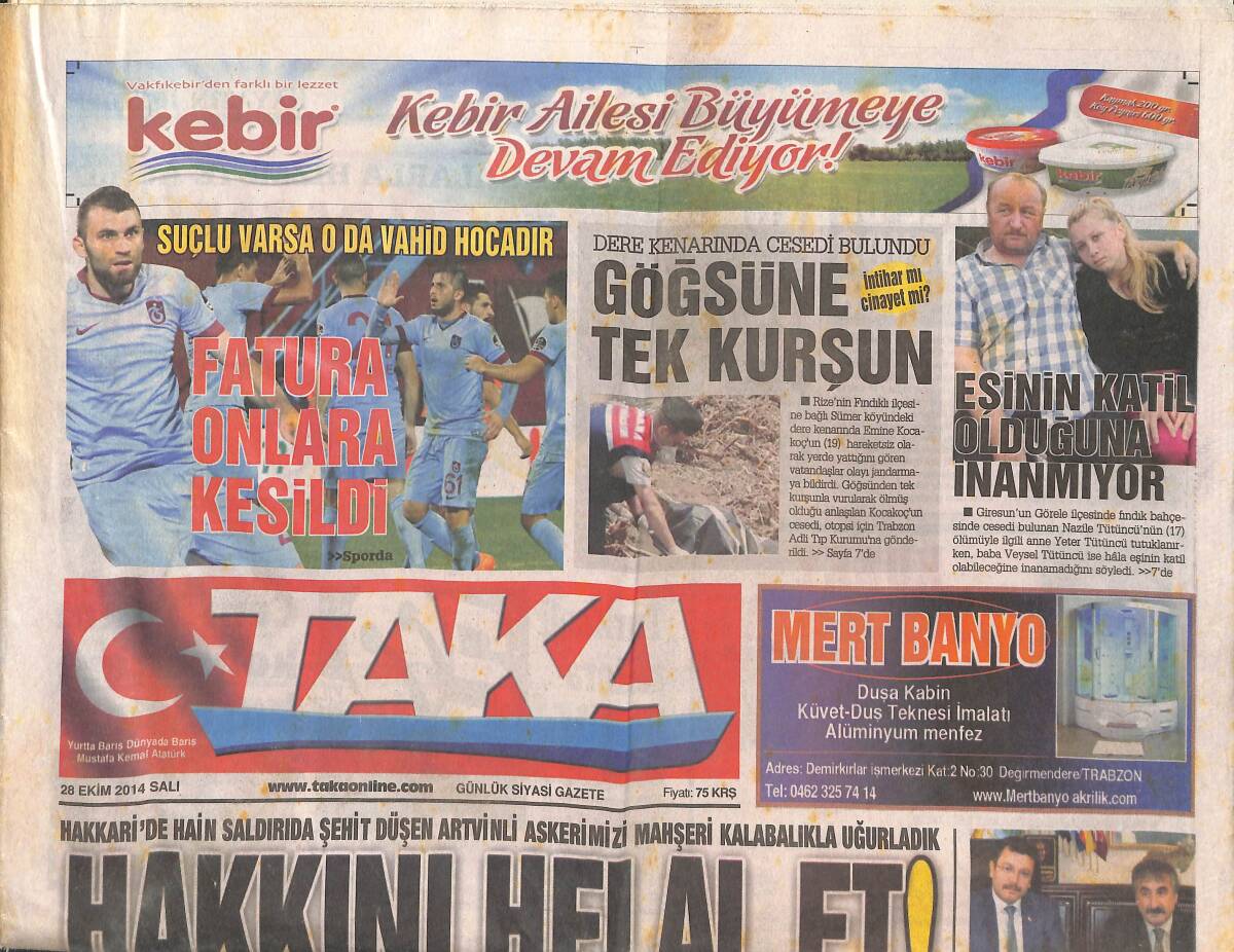 Taka Gazetesi 28 Ekim 2014 - Rize'de Hedef Kupa - Yoksulluk Sınırında Maaş - Sırada Aykut Demir Var GZ136257 - 1