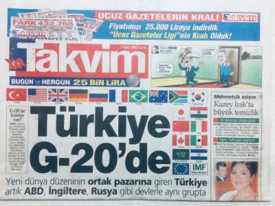 Takvim Gazetesi 1 Ekim 1999 - Türkiye G 20 de GZ42879 - 1