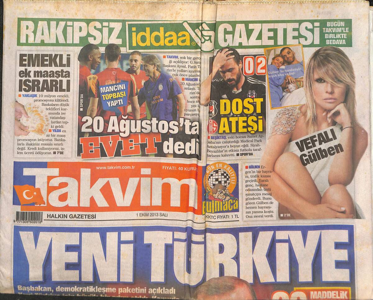 Takvim Gazetesi 1 Ekim 2013 - Beşiktaş'ın Büyüsü Bozuldu! - Başbakan Açıkladı Dünyada Flaş Haber! GZ136876 - 1