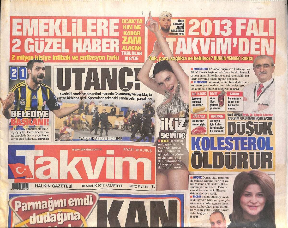 Takvim Gazetesi 10 Aralık 2012 - Parmağını Emdi Dudağına Saldırdı - Hülya Avşar Krizi - Stoch'a 7 Milyon GZ136172 - 1