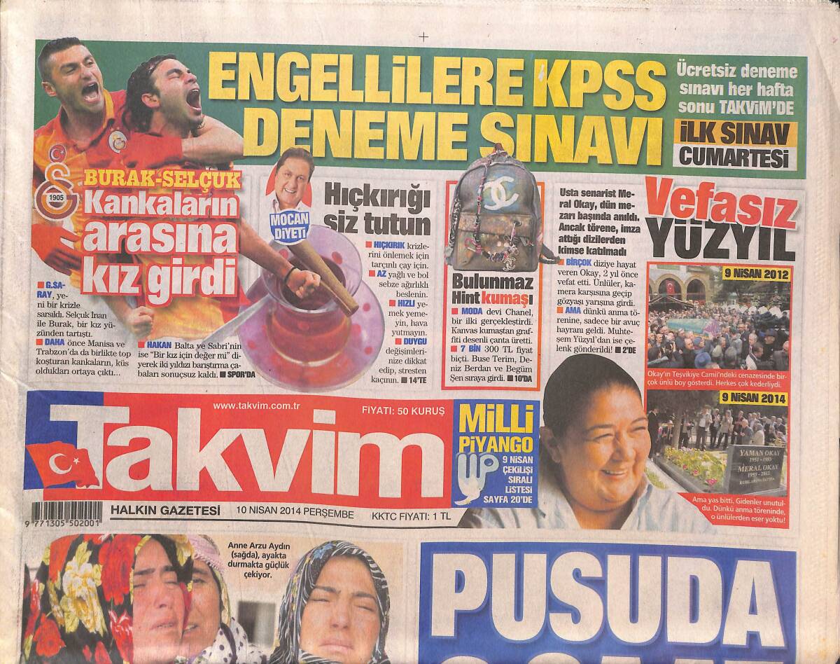 Takvim Gazetesi 10 Nisan 2014 - Burak-Selçuk Kankaların Arasına Kız Girdi - Engellilere KPSS Deneme Sınavı GZ136167 - 1