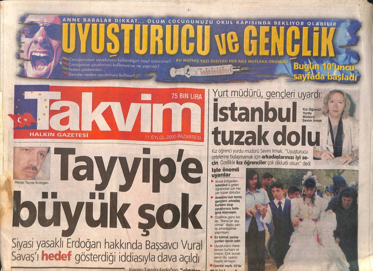 Takvim Gazetesi 11 Eylül 2000 - Zerrin Özer Fırtınası - Monaco, Galatasaraylı Jardel'den Korkuyor - Kadir İnanır, Tacizcilikle Suçlanıyor GZ158087 - 1