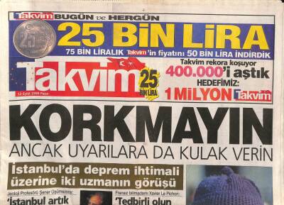 Takvim Gazetesi 12 Eylül 1999 - Japon Deprem Uzmanı,Alınması Gereken Tedbirleri Açıkladı İstanbuldaki Bütün Evler Kontrol Edilsin GZ106641 - 1