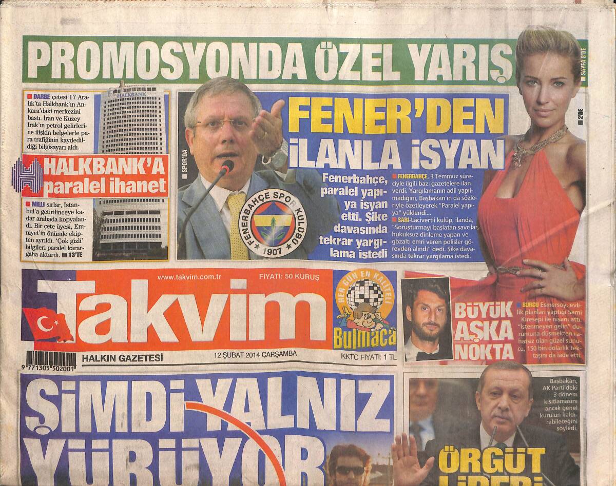 Takvim Gazetesi 12 Şubat 2014 - Burcu Esmersoy Büyük Aşkta Nokta - Mustafa Sarıgül Şimdi Yalnız Yürüyor! GZ136874 - 1